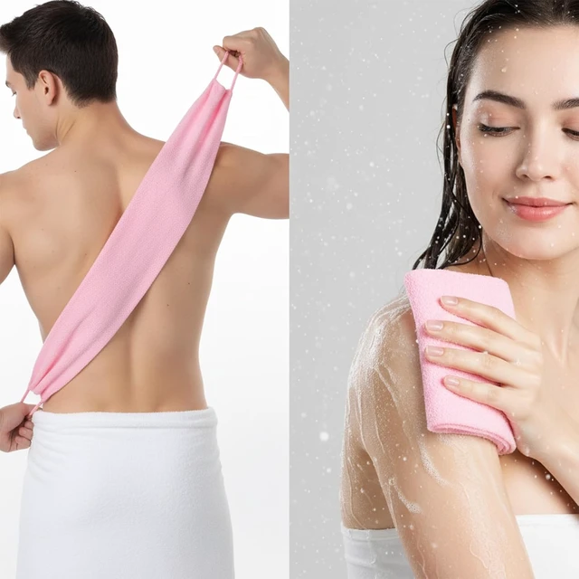 Alt view image 6 of 7 - Unisex Bath Accessory, Double-Sided Stretchable Shower Towel for Body Wash, Exfoliating Back Scrubber Set with Handles