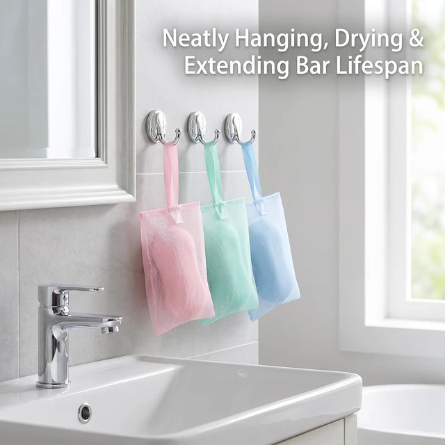 Alt view image 5 of 7 - Exfoliating Foaming Pouch for Travel & Shower Use, Mesh Soap Saver Bag with Hanging Loop