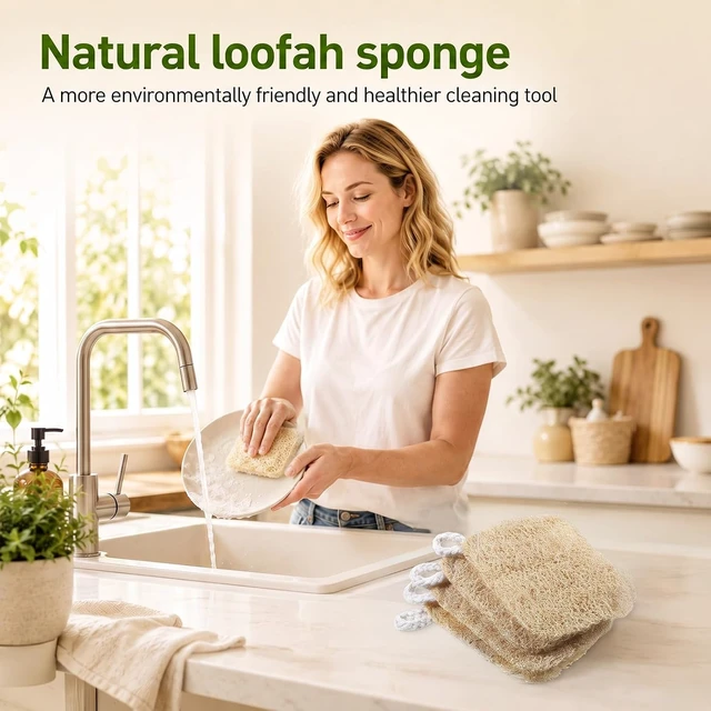 Alt view image 4 of 7 - Natural Loofah Sponge Pads for Kitchen Dishwashing and Body Bathing