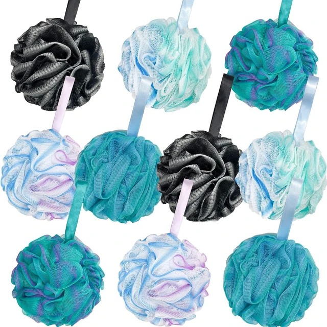 Main image of Soft Shower Sponge Pouf for Men and Women, Mesh Bath Loofah Puffs Set for Body Scrubbing and Exfoliation