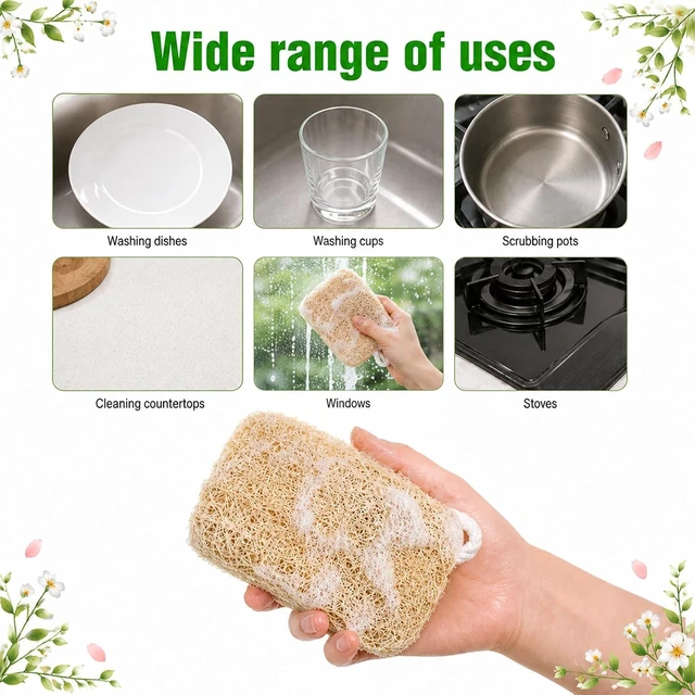 Alt view image 6 of 7 - Natural Loofah Sponge Pads for Kitchen Dishwashing and Body Bathing