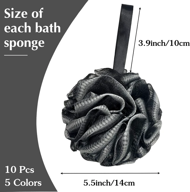 Alt view image 3 of 7 - Soft Shower Sponge Pouf for Men and Women, Mesh Bath Loofah Puffs Set for Body Scrubbing and Exfoliation