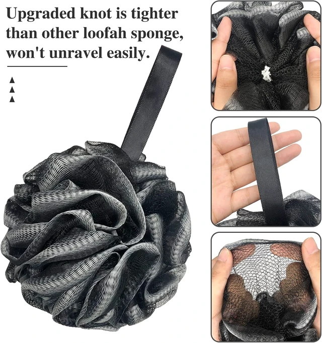 Alt view image 4 of 7 - Soft Shower Sponge Pouf for Men and Women, Mesh Bath Loofah Puffs Set for Body Scrubbing and Exfoliation