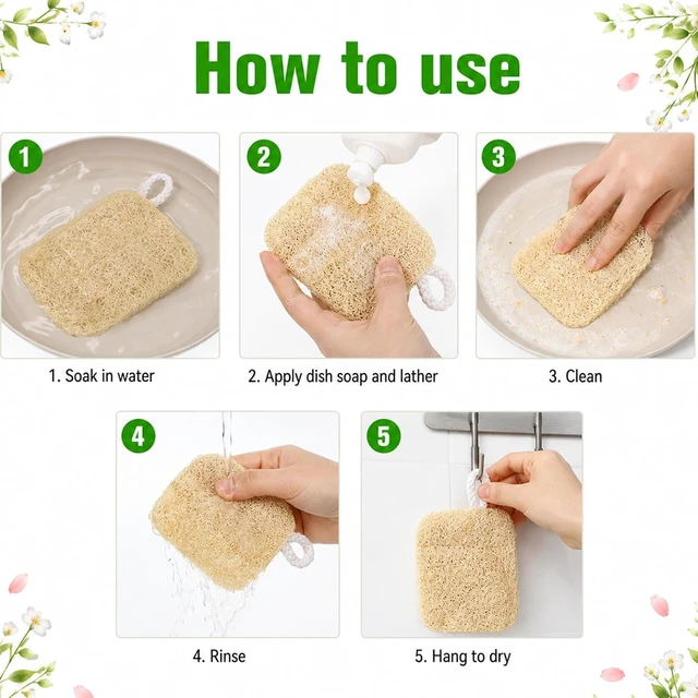 Alt view image 7 of 7 - Natural Loofah Sponge Pads for Kitchen Dishwashing and Body Bathing
