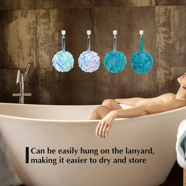 Alt view image 6 of 7 - Soft Shower Sponge Pouf for Men and Women, Mesh Bath Loofah Puffs Set for Body Scrubbing and Exfoliation