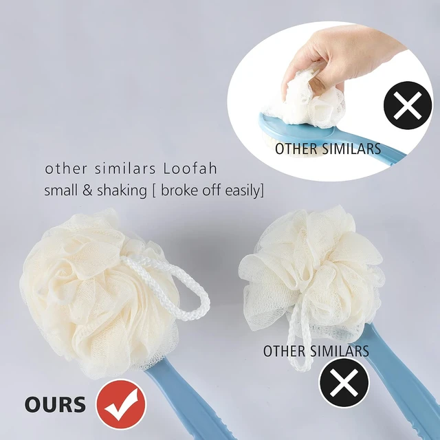 Alt view image 3 of 6 - Curved Handle Back Scrubber with Bristles and Mesh Loofah Sponge