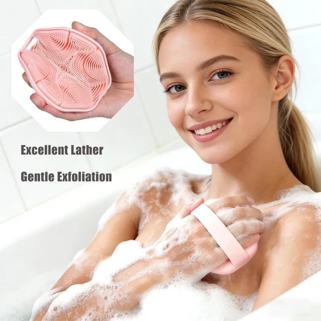 Alt view image 2 of 7 - Gentle Skin Care Tool, Eco-Friendly Shower Loofah Brushes for Men and Women, Pair of Soft Silicone Exfoliating Body Scrubbers