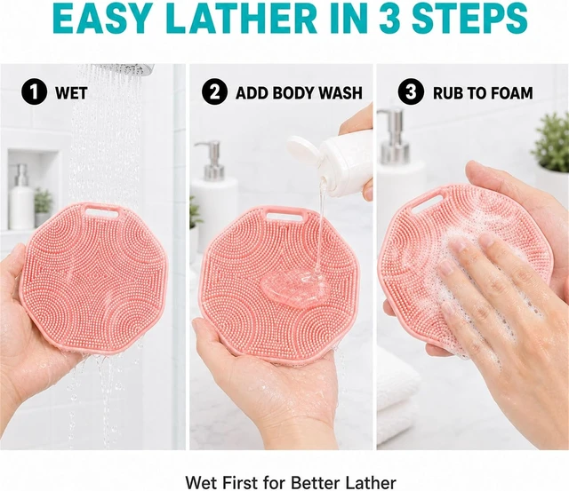 Alt view image 3 of 7 - Gentle Skin Care Tool, Eco-Friendly Shower Loofah Brushes for Men and Women, Pair of Soft Silicone Exfoliating Body Scrubbers