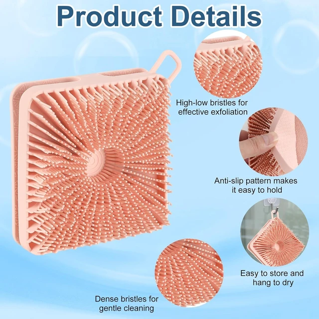 Alt view image 4 of 7 - All Skin Types, 2-Pack Soft Silicone Body Scrubber & Scalp Massager - Exfoliating Shower Loofah Brush for Women Men