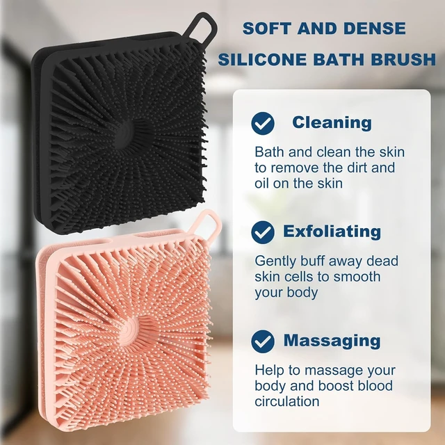 Alt view image 5 of 7 - All Skin Types, 2-Pack Soft Silicone Body Scrubber & Scalp Massager - Exfoliating Shower Loofah Brush for Women Men