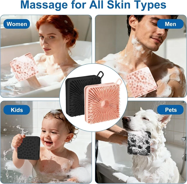 Alt view image 7 of 7 - All Skin Types, 2-Pack Soft Silicone Body Scrubber & Scalp Massager - Exfoliating Shower Loofah Brush for Women Men