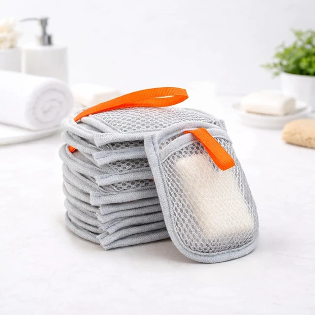Alt view image 7 of 7 - Bubble Net Pouch Holder for Bar Soap in Bath & Shower, Set of 10 Dual Texture Exfoliating Mesh Soap Saver Bags
