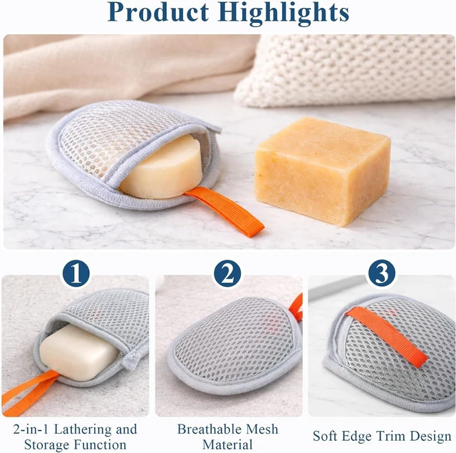 Alt view image 3 of 7 - Bubble Net Pouch Holder for Bar Soap in Bath & Shower, Set of 10 Dual Texture Exfoliating Mesh Soap Saver Bags