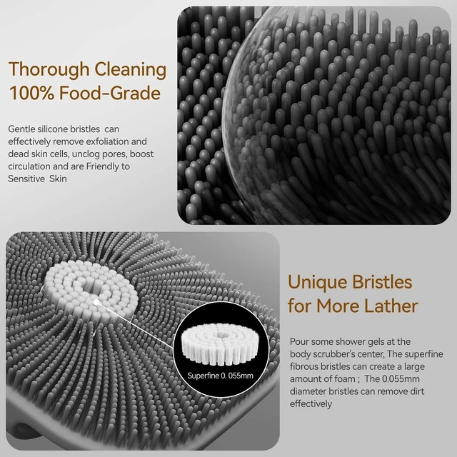 Alt view image 2 of 7 - Silicone Loofah Men for Sensitive Skin with Lathering Bristles and Ergonomic Non-Slip Handle, New Upgrade Deep Exfoliating Body Scrubber for Shower, Zinc Infused Silicone Body Scrubber for Men