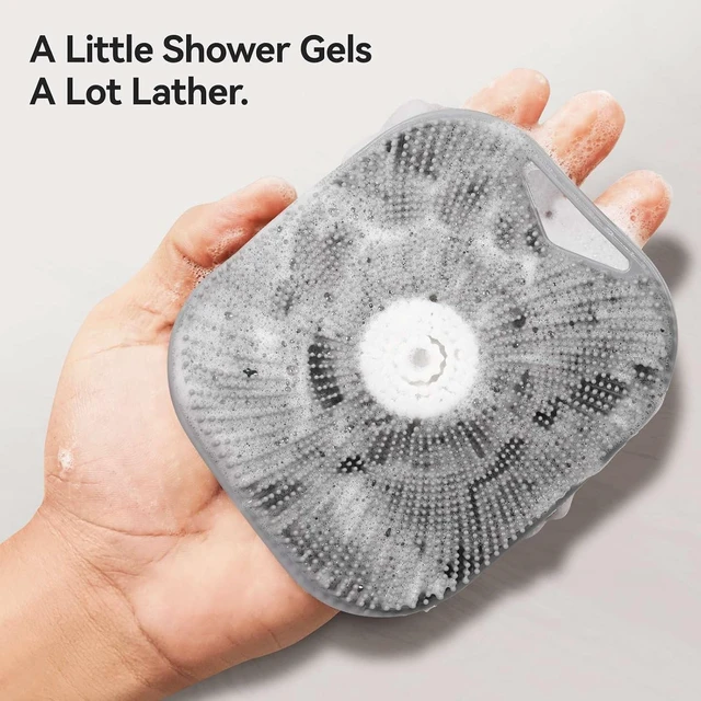 Alt view image 3 of 7 - Silicone Loofah Men for Sensitive Skin with Lathering Bristles and Ergonomic Non-Slip Handle, New Upgrade Deep Exfoliating Body Scrubber for Shower, Zinc Infused Silicone Body Scrubber for Men