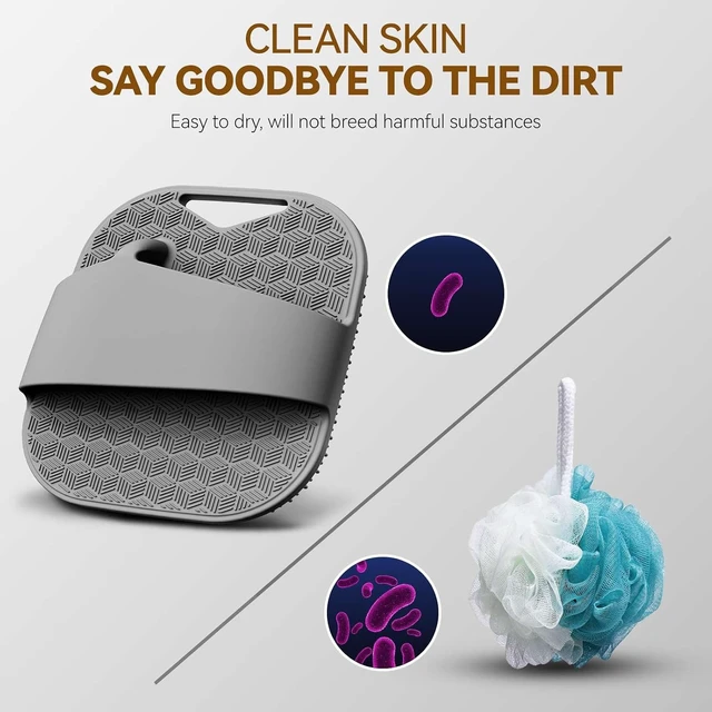 Alt view image 5 of 7 - Silicone Loofah Men for Sensitive Skin with Lathering Bristles and Ergonomic Non-Slip Handle, New Upgrade Deep Exfoliating Body Scrubber for Shower, Zinc Infused Silicone Body Scrubber for Men
