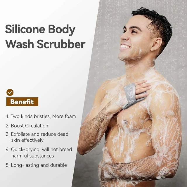 Alt view image 6 of 7 - Silicone Loofah Men for Sensitive Skin with Lathering Bristles and Ergonomic Non-Slip Handle, New Upgrade Deep Exfoliating Body Scrubber for Shower, Zinc Infused Silicone Body Scrubber for Men