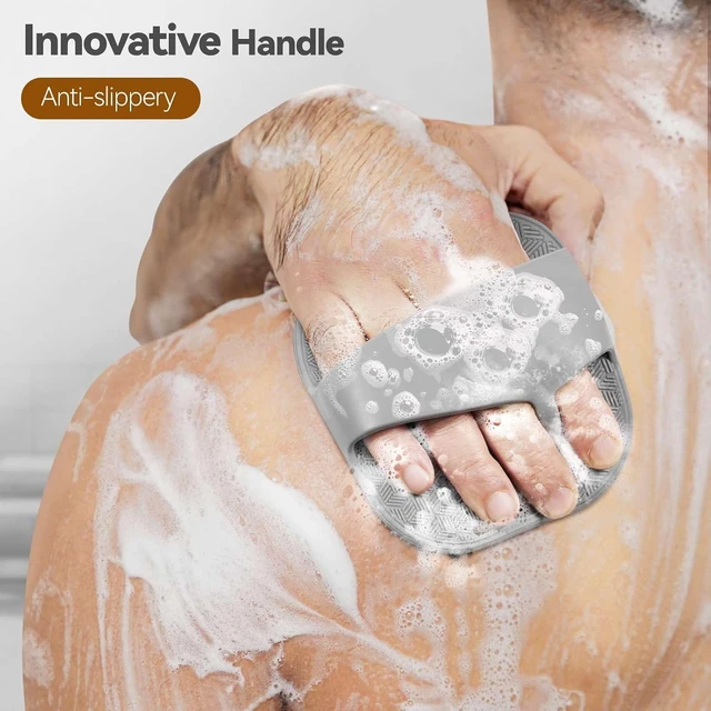Alt view image 4 of 7 - Silicone Loofah Men for Sensitive Skin with Lathering Bristles and Ergonomic Non-Slip Handle, New Upgrade Deep Exfoliating Body Scrubber for Shower, Zinc Infused Silicone Body Scrubber for Men