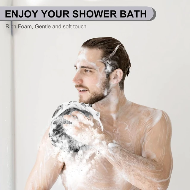 Alt view image 4 of 7 - Shower Accessories, Exfoliating Shower Puff Body Scrubber for Men and Women, Soft Mesh Bath Sponge Loofah