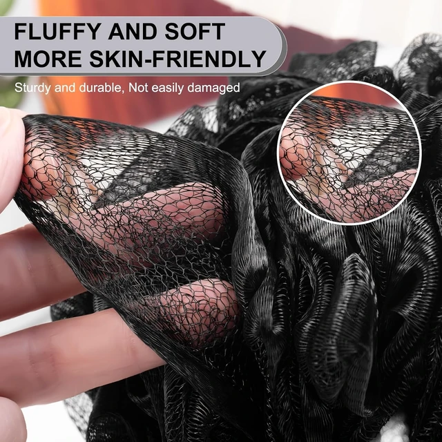 Alt view image 5 of 7 - Shower Accessories, Exfoliating Shower Puff Body Scrubber for Men and Women, Soft Mesh Bath Sponge Loofah