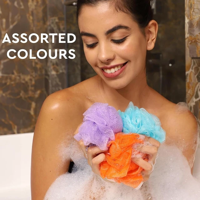 Alt view image 2 of 7 - Reusable Bath Scrubber, Small Colorful Pouf Shower Balls for Kids, Mesh Loofah Sponges