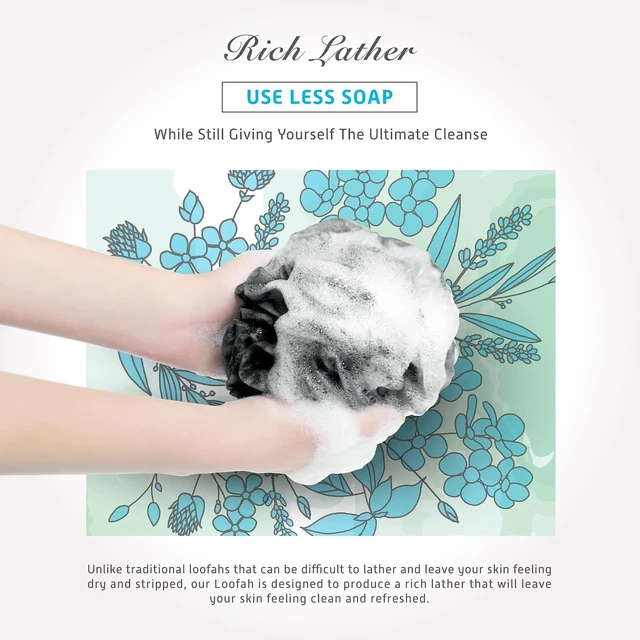Alt view image 4 of 7 - Soft Mesh Body Scrubber & Exfoliating Pouf for Women and Men, Spongentle Activated Charcoal Bath Sponge