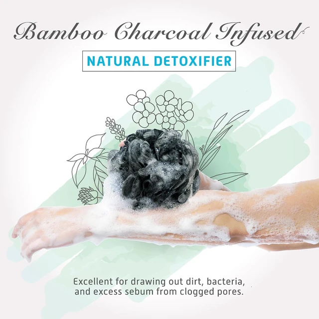 Alt view image 2 of 7 - Soft Mesh Body Scrubber & Exfoliating Pouf for Women and Men, Spongentle Activated Charcoal Bath Sponge