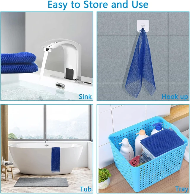 Alt view image 3 of 7 - Traditional Wash & Scrubbing Mesh for Shower Bath, African Exfoliating Body Net Sponge Set