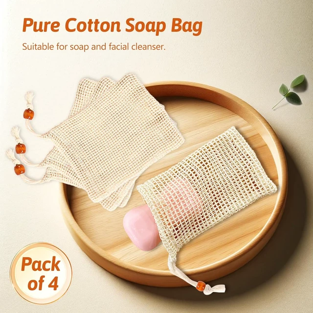 Alt view image 2 of 7 - Natural Exfoliating Foaming Pouch Holder with Quick Dry Net, Eco-Friendly Sisal Mesh Soap Bag for Shower