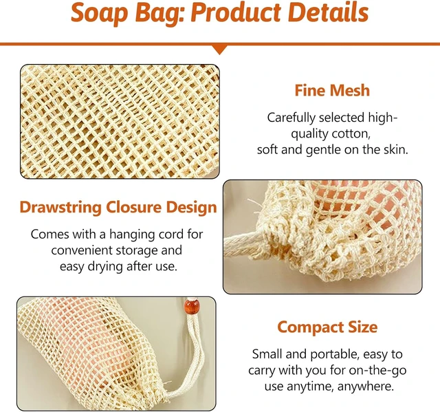 Alt view image 6 of 7 - Natural Exfoliating Foaming Pouch Holder with Quick Dry Net, Eco-Friendly Sisal Mesh Soap Bag for Shower