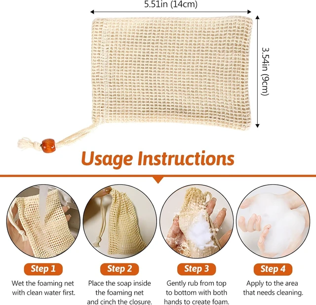 Alt view image 7 of 7 - Natural Exfoliating Foaming Pouch Holder with Quick Dry Net, Eco-Friendly Sisal Mesh Soap Bag for Shower