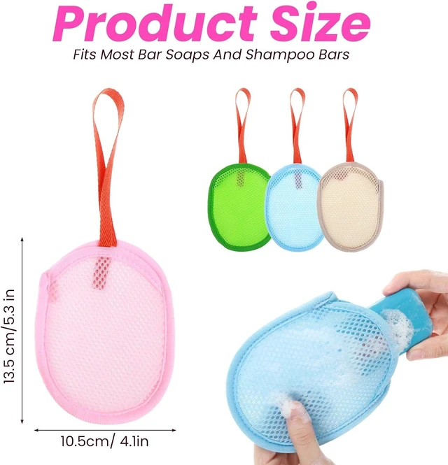 Alt view image 3 of 7 - Shower Bathing Scrubber Accessories for Men and Women, Exfoliating Loofah Pouches for Bar Soap, Set of 4 Mesh Soap Bags
