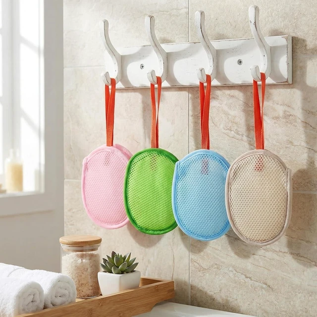 Alt view image 7 of 7 - Shower Bathing Scrubber Accessories for Men and Women, Exfoliating Loofah Pouches for Bar Soap, Set of 4 Mesh Soap Bags