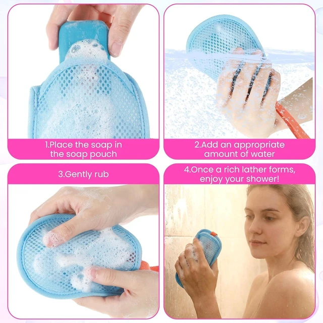 Alt view image 4 of 7 - Shower Bathing Scrubber Accessories for Men and Women, Exfoliating Loofah Pouches for Bar Soap, Set of 4 Mesh Soap Bags