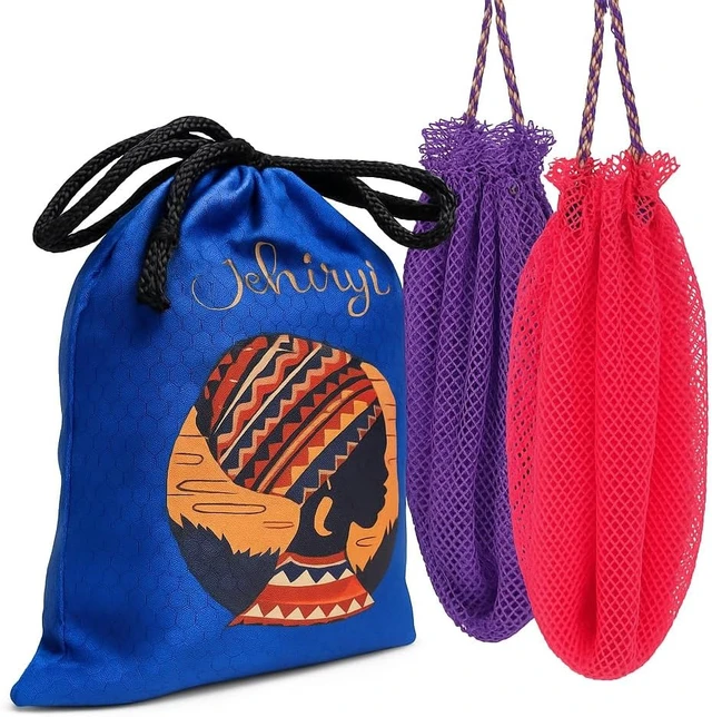Alt view image 2 of 2 - Unisex Spa Shower Washcloth, Long Nylon Body Scrubber for Deep Cleansing and Dead Skin Removal, African Net Bath Sponge with Rope Handles