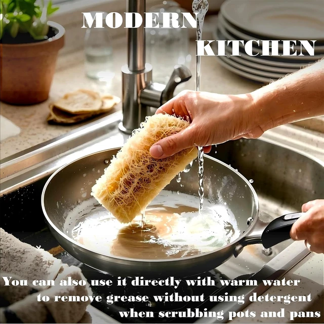 Alt view image 3 of 7 - Organic Luffa Sponge Kitchen Dish Brush Plant Fiber Scrubber Body Exfoliator Face Washcloth for Home Cleaning