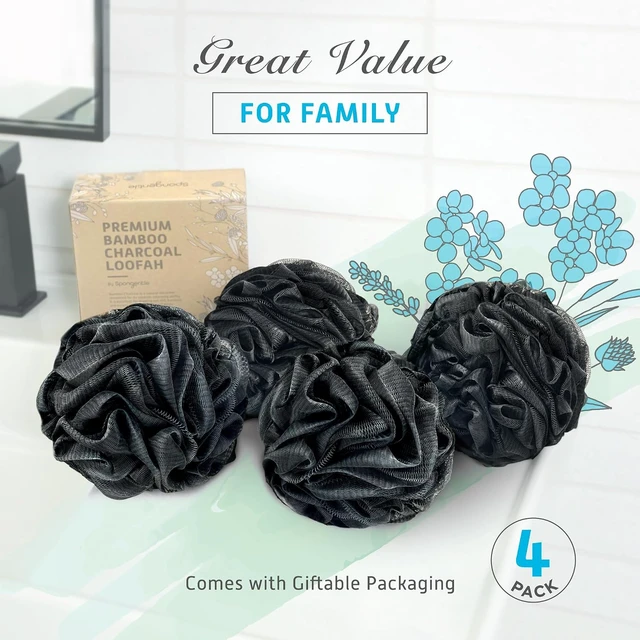 Alt view image 7 of 7 - Soft Mesh Body Scrubber & Exfoliating Pouf for Women and Men, Spongentle Activated Charcoal Bath Sponge