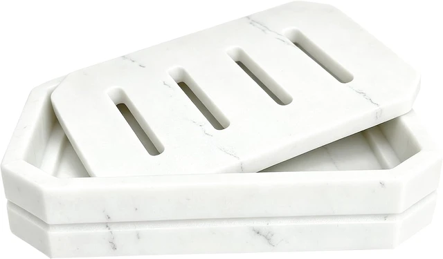 Alt view image 2 of 7 - Marble Pattern Resin Double Tier Soap Box with Drainage and Anti-Slip Base for Bathroom