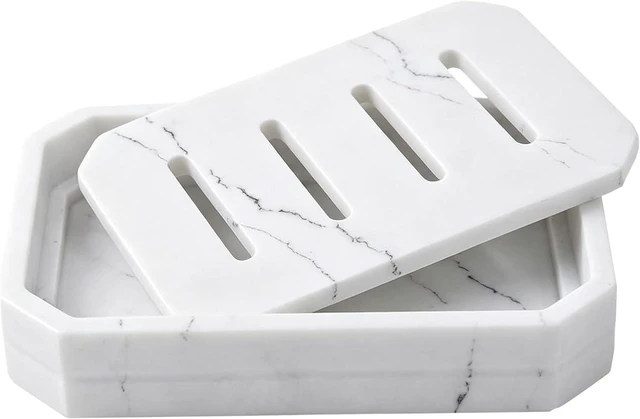 Main image of Marble Pattern Resin Double Tier Soap Box with Drainage and Anti-Slip Base for Bathroom