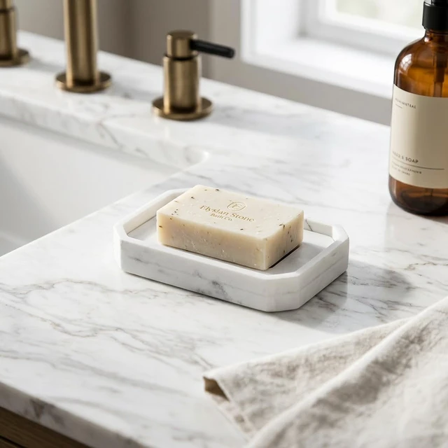 Alt view image 3 of 7 - Marble Pattern Resin Double Tier Soap Box with Drainage and Anti-Slip Base for Bathroom