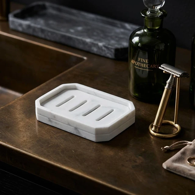 Alt view image 6 of 7 - Marble Pattern Resin Double Tier Soap Box with Drainage and Anti-Slip Base for Bathroom