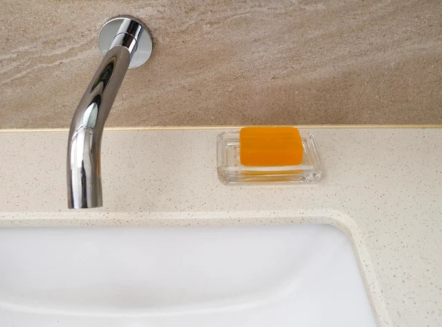 Alt view image 4 of 5 - Durable Bar Holder for Bathroom Sink and Kitchen, Transparent Glass Soap Tray