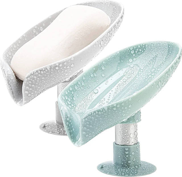 Main image of Bathroom & Kitchen Sink, No-Drill Easy-Clean Bar Soap Holder for Shower, Leaf-Shaped Self-Draining Soap Dish with Suction Cup