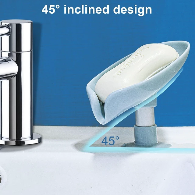Alt view image 3 of 7 - Bathroom & Kitchen Sink, No-Drill Easy-Clean Bar Soap Holder for Shower, Leaf-Shaped Self-Draining Soap Dish with Suction Cup