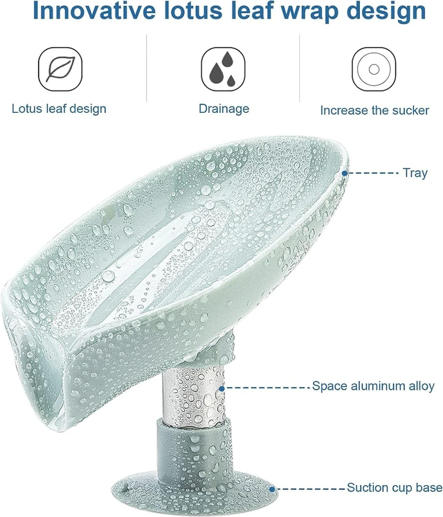 Alt view image 4 of 7 - Bathroom & Kitchen Sink, No-Drill Easy-Clean Bar Soap Holder for Shower, Leaf-Shaped Self-Draining Soap Dish with Suction Cup