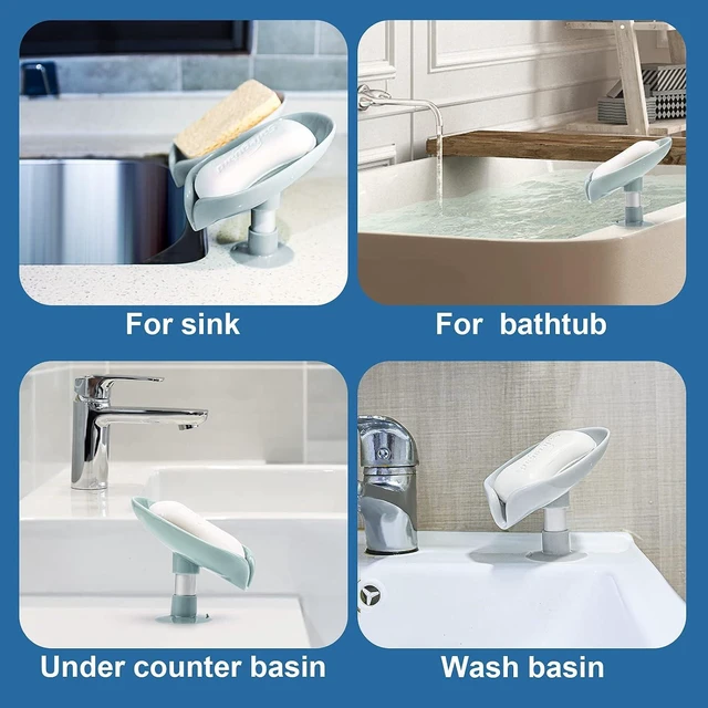 Alt view image 5 of 7 - Bathroom & Kitchen Sink, No-Drill Easy-Clean Bar Soap Holder for Shower, Leaf-Shaped Self-Draining Soap Dish with Suction Cup