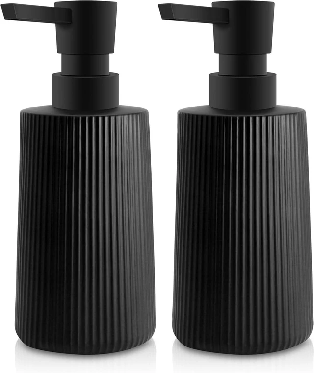 Main image of Modern Farmhouse Striped Glass Hand and Dish Soap Dispenser with Pump for Kitchen Bathroom