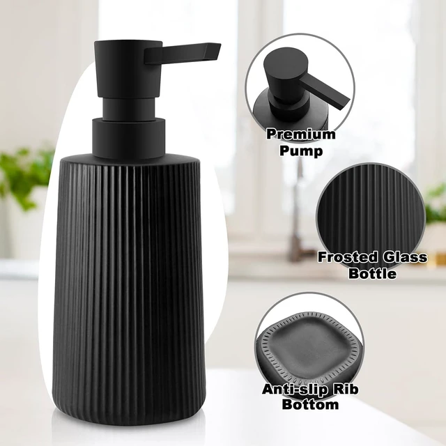 Alt view image 3 of 6 - Modern Farmhouse Striped Glass Hand and Dish Soap Dispenser with Pump for Kitchen Bathroom