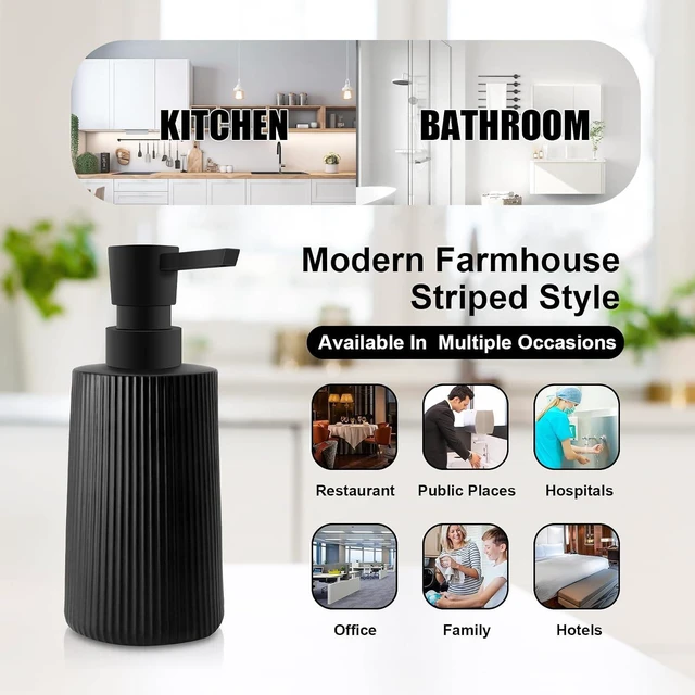 Alt view image 4 of 6 - Modern Farmhouse Striped Glass Hand and Dish Soap Dispenser with Pump for Kitchen Bathroom