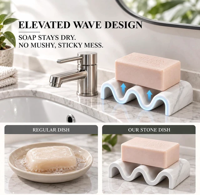 Alt view image 6 of 7 - Marble Diatomite Soap Tray Fast Drying Bar Holder